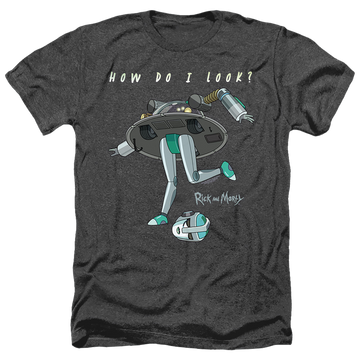 Black men's heather t-shirt with Rick and Morty How Do I Look? graphic