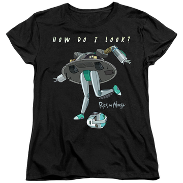 Black women's t-shirt with Rick and Morty How Do I Look? graphic