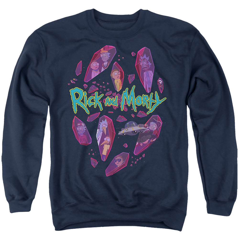 Rick and Morty Death Crystal Futures - Men's Crewneck Sweatshirt Men's Crewneck Sweatshirt Rick and Morty   
