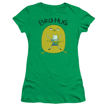 Kelly green juniors t-shirt with Adventure Time Bro Hug graphic