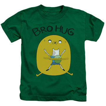 Kelly green kid's t-shirt for ages 4 to 7 with Adventure Time Bro Hug graphic