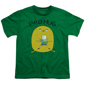 Kelly green youth t-shirt for ages 8 to 12 with Adventure Time Bro Hug graphic