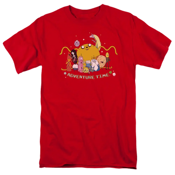 Red men's regular fit t-shirt with Adventure Time Outstretched graphic