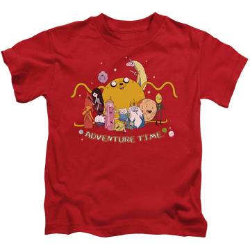 Red kid's t-shirt for ages 4 to 7 with Adventure Time Outstretched graphic