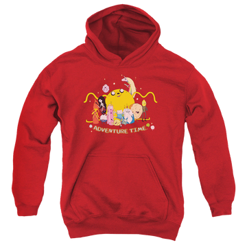 Red youth hoodie for ages 8 to 12 with Adventure Time Outstretched graphic