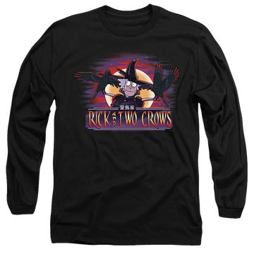 Black men's long sleeve t-shirt with Rick and Morty Rick And Two Crows graphic