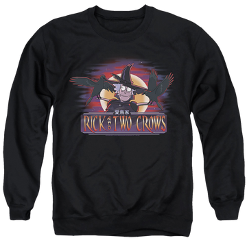 Black men's crewneck sweatshirt with Rick and Morty Rick And Two Crows graphic