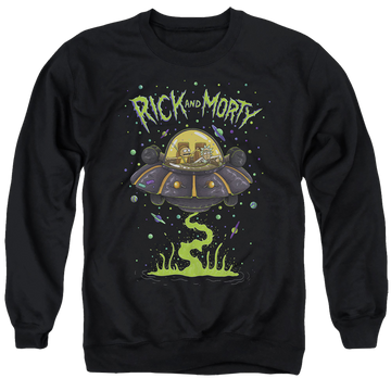 Black men's crewneck sweatshirt with Rick and Morty Ufo graphic