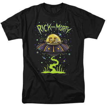 Black men's regular fit t-shirt with Rick and Morty Ufo graphic