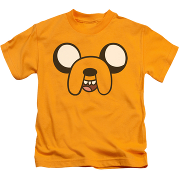 Gold kid's t-shirt for ages 4 to 7 with Adventure Time Jake Head graphic