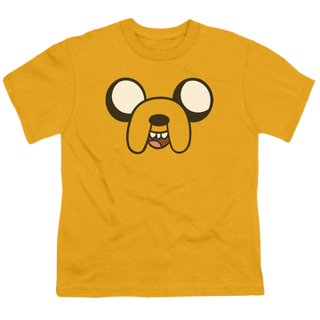 Gold youth t-shirt for ages 8 to 12 with Adventure Time Jake Head graphic