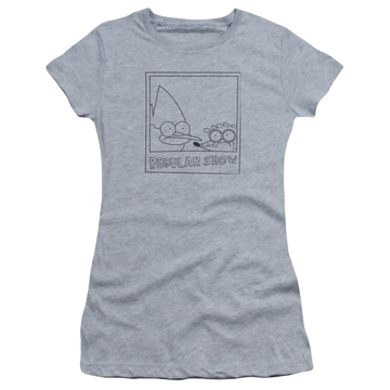 Athletic heather juniors t-shirt with Regular Show Poloroid graphic