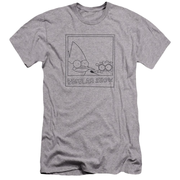 Athletic heather men's premium slim fit t-shirt with Regular Show Poloroid graphic
