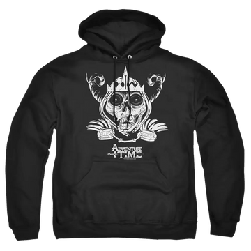 Black pullover hoodie with Adventure Time Skull Face graphic