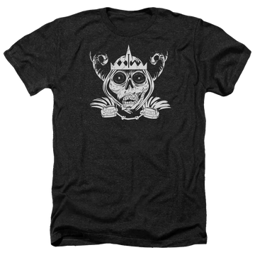 Charcoal men's heather t-shirt with Adventure Time Skull Face graphic