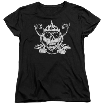 Black women's t-shirt with Adventure Time Skull Face graphic