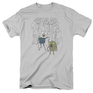 Silver men's regular fit t-shirt with Adventure Time SUGAR ZOMBIES graphic