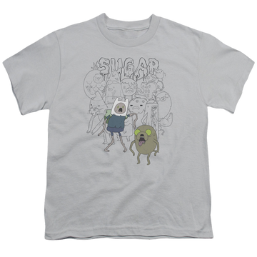 Silver youth t-shirt for ages 8 to 12 with Adventure Time Sugar Zombies graphic