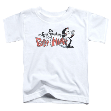 White kid's t-shirt for ages 4 to 7 with The Grim Adventures of Billy & Mandy Logo graphic