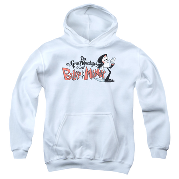 White youth hoodie for ages 8 to 12 with The Grim Adventures of Billy & Mandy Logo graphic
