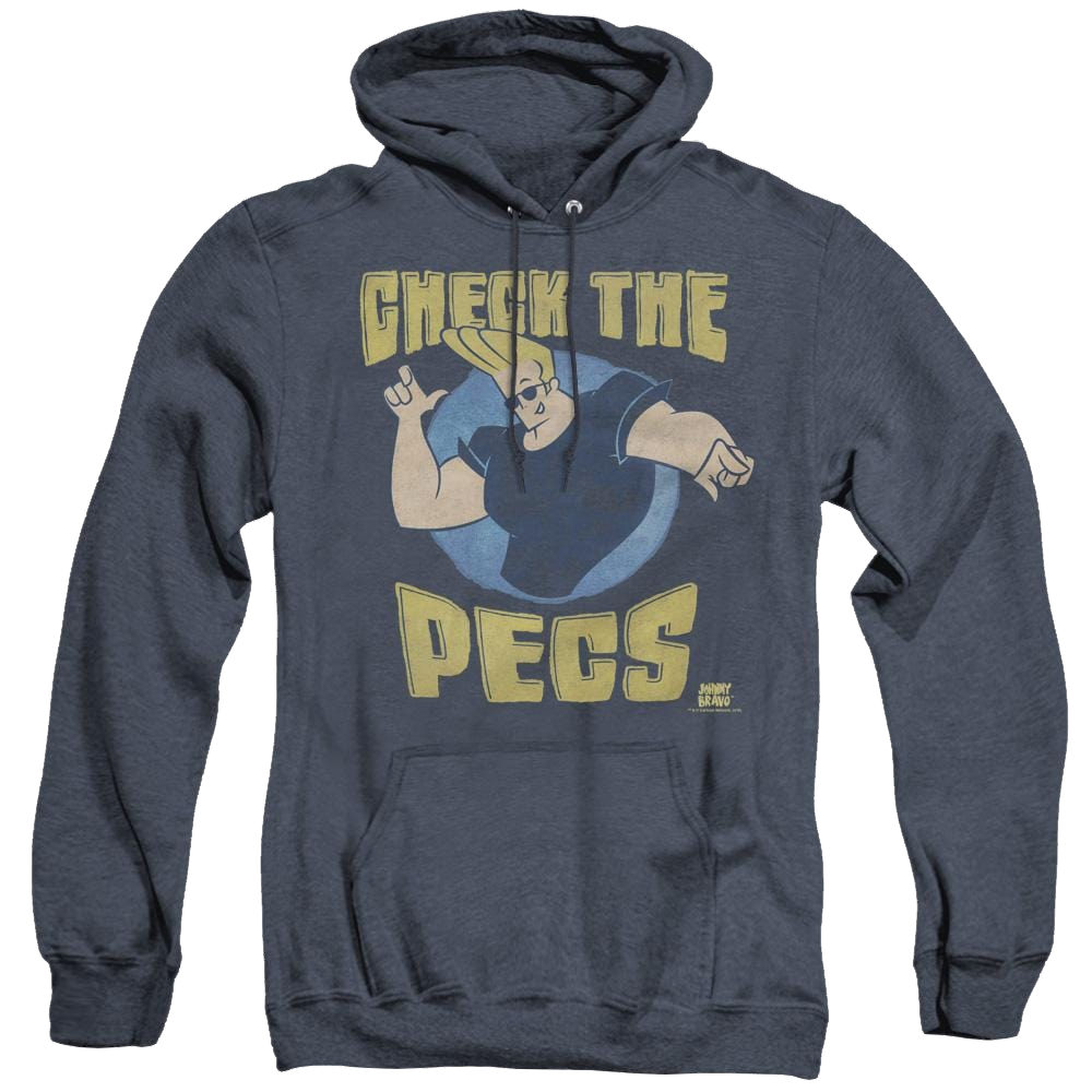 Johnny Bravo Check The Pects - Heather Pullover Hoodie Heather Pullover Hoodie Johnny Bravo   