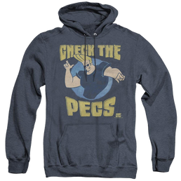 Johnny Bravo Check The Pects - Heather Pullover Hoodie Heather Pullover Hoodie Johnny Bravo   