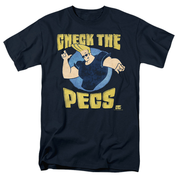 Navy men's regular fit t-shirt with Johnny Bravo Check The Pects graphic