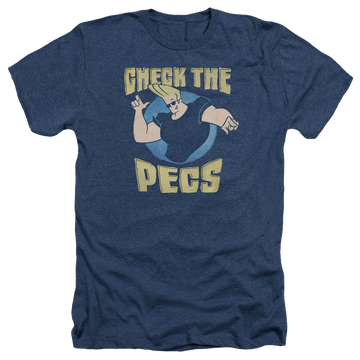 Navy men's heather t-shirt with Johnny Bravo Check The Pects graphic