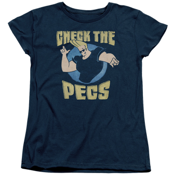 Navy women's t-shirt with Johnny Bravo Check The Pects graphic