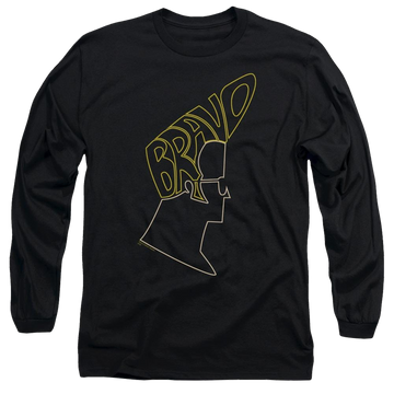 Black men's long sleeve t-shirt with Johnny Bravo Bravo Hair graphic