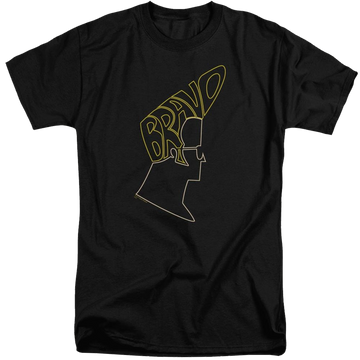 Black men's tall fit t-shirt with Johnny Bravo Bravo Hair graphic