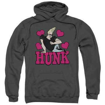 Charcoal pullover hoodie with Johnny Bravo Hunk graphic