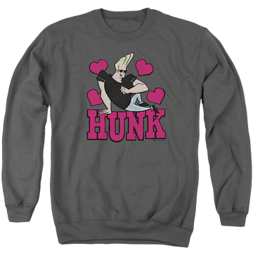 Charcoal men's crewneck sweatshirt with Johnny Bravo Hunk graphic