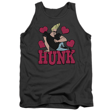 Charcoal men's tank with Johnny Bravo Hunk graphic