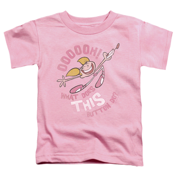Pink toddler t-shirt with Dexter's Laboratory Button graphic