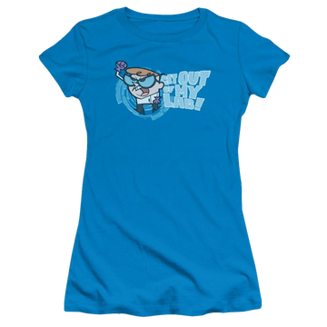 Turquoise juniors t-shirt with Dexter's Laboratory Get Out graphic