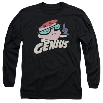 Black men's long sleeve t-shirt with Dexter's Laboratory Genius graphic