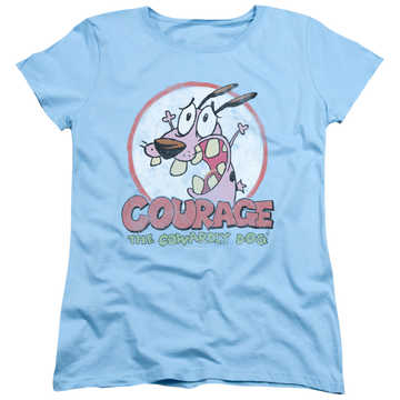 Light blue women's t-shirt with Courage the Cowardly Dog Vintage Courage graphic