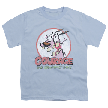 Light blue youth t-shirt for ages 8 to 12 with Courage the Cowardly Dog Vintage Courage graphic
