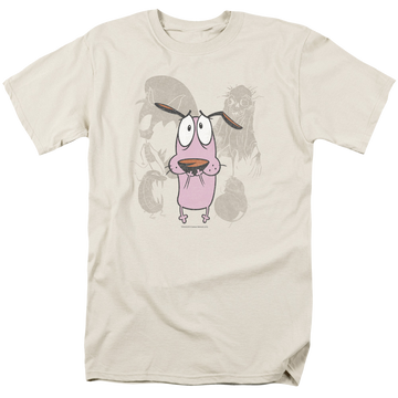 Cream men's regular fit t-shirt with Courage the Cowardly Dog Courage Monsters graphic