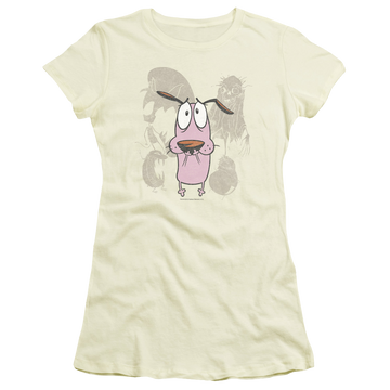 Cream juniors t-shirt with Courage the Cowardly Dog Courage Monsters graphic