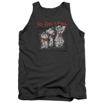 Charcoal men's tank with Ed, Edd n Eddy Stand By Me graphic