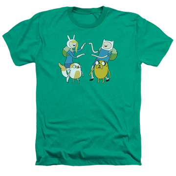 Kelly green men's heather t-shirt with Adventure Time Meet Up graphic