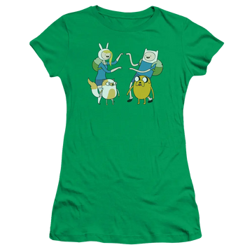 Kelly green juniors t-shirt with Adventure Time Meet Up graphic