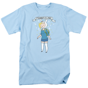 Light blue men's regular fit t-shirt with Adventure Time Fionna & Cake graphic