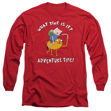 Red men's long sleeve t-shirt with Adventure Time Ride Bump graphic