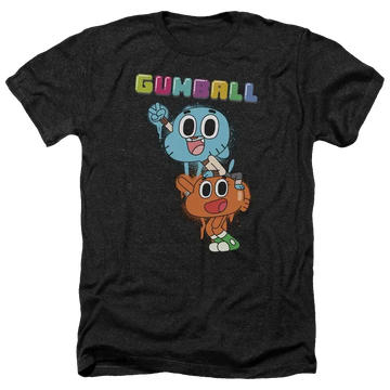 Charcoal men's heather t-shirt with The Amazing World of Gumball Gumball Spray graphic