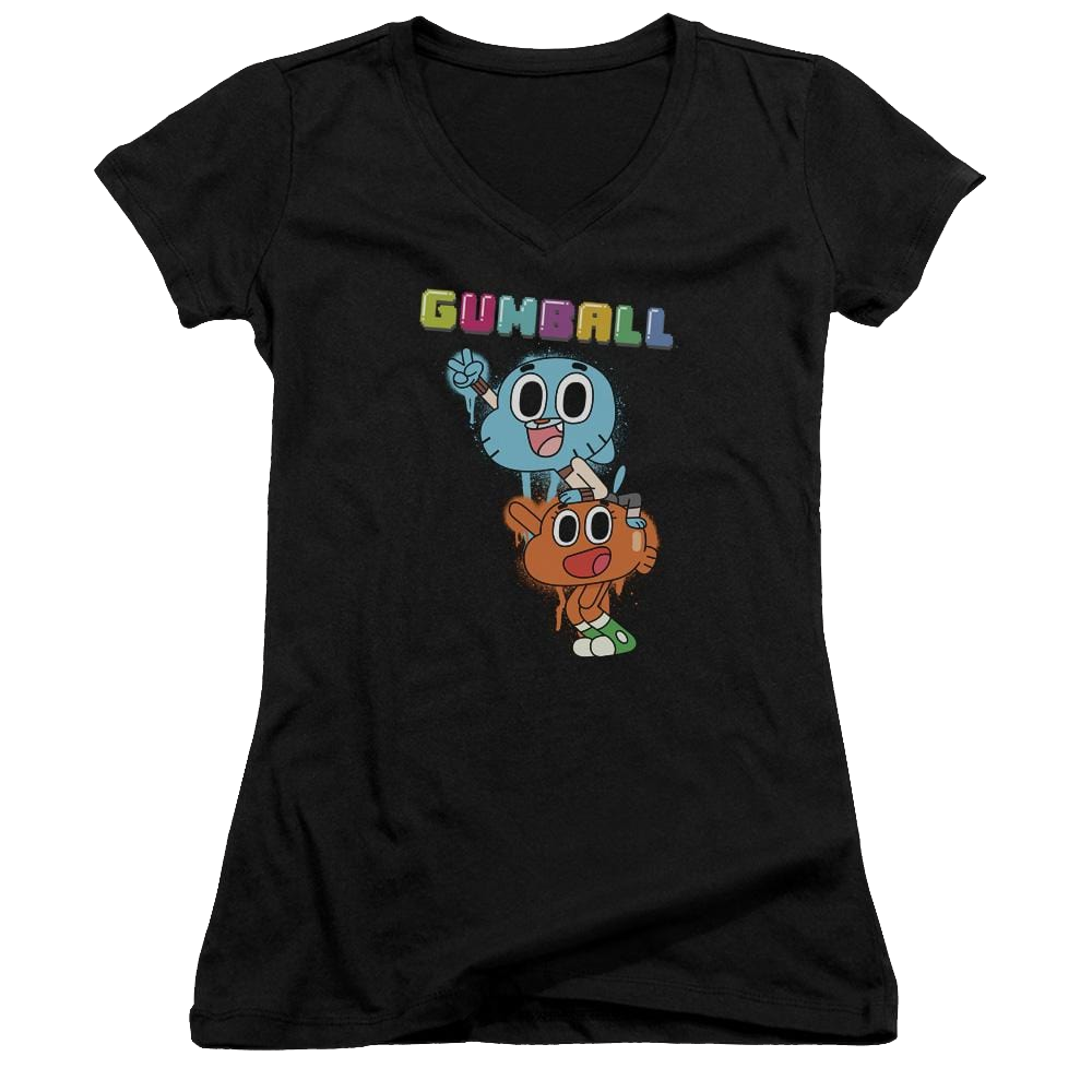 The Amazing World Of Gumball Gumball Spray Juniors V-Neck T-Shirt Juniors V-Neck T-Shirt The Amazing World Of Gumball   