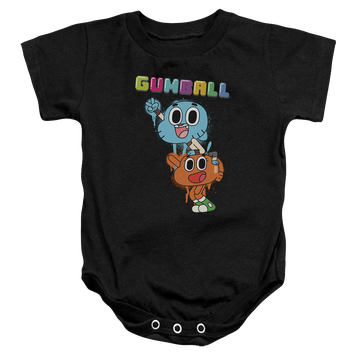 Black baby bodysuit with The Amazing World of Gumball Gumball Spray graphic