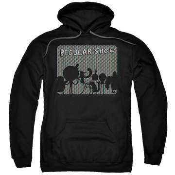 Black pullover hoodie with Regular Show Rgb Group graphic